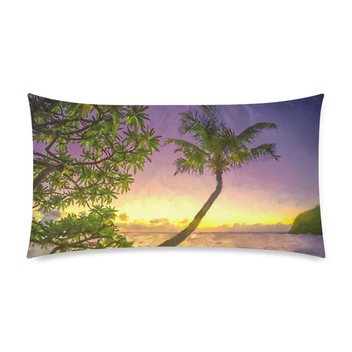 Painting tropical sunset beach with palms Rectangle Pillow Case 20"x36"(Twin Sides)