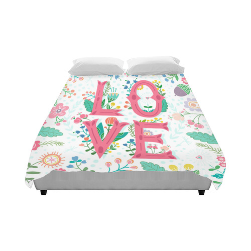 Pastel Colorful Floral LOVE Lettering Duvet Cover 86"x70" ( All-over-print)