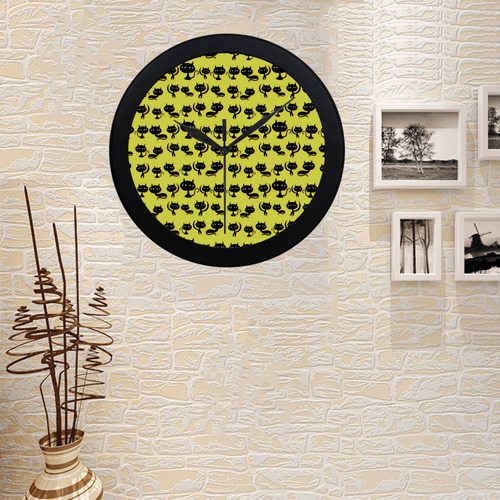 Yellow Cat Pattern Circular Plastic Wall clock