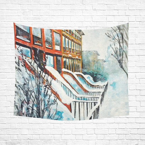 Brooklyn At Winter Cotton Linen Wall Tapestry 60"x 51"
