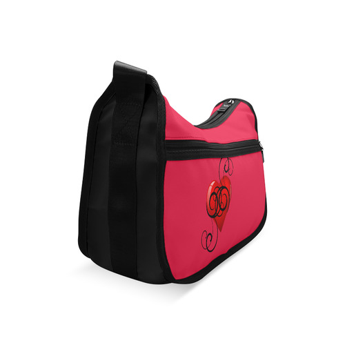 Black and Red Elegant Flourish Hearts Crossbody Bags (Model 1616)