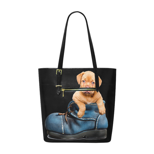 Lovely Puppy in a Blue Shoe ( Euramerican Tote Bag/Small (Model 1655)