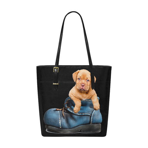 Lovely Puppy in a Blue Shoe ( Euramerican Tote Bag/Small (Model 1655)