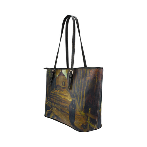 Van Gogh Poplars In Autumn Landscape Leather Tote Bag/Small (Model 1651)
