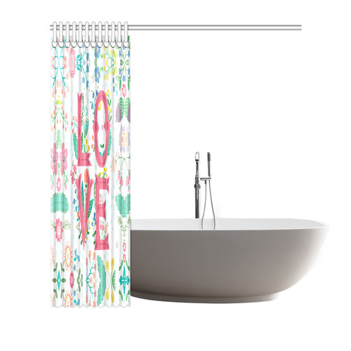 Pastel Colorful Floral LOVE Lettering Shower Curtain 72"x72"