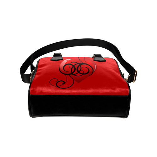 Black and Red Elegant Flourished Hearts Shoulder Handbag (Model 1634)