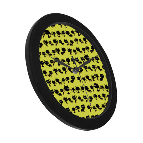 Yellow Cat Pattern Circular Plastic Wall clock