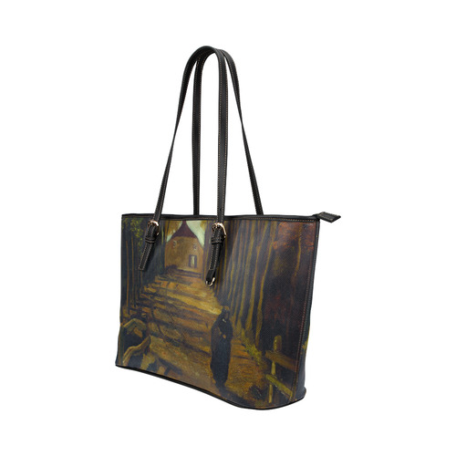 Van Gogh Poplars In Autumn Landscape Leather Tote Bag/Small (Model 1651)