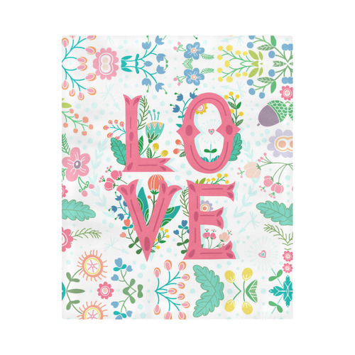 Pastel Colorful Floral LOVE Lettering Duvet Cover 86"x70" ( All-over-print)
