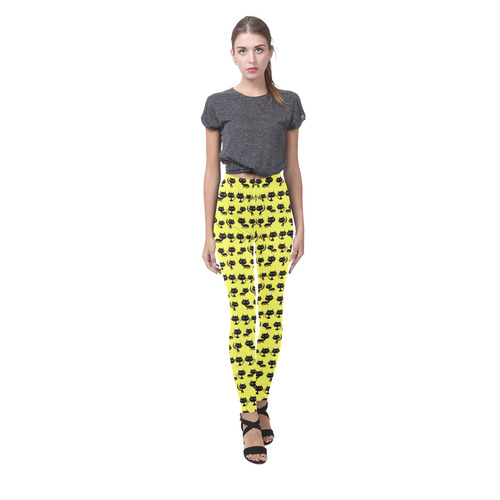 Yellow Cat Pattern Cassandra Women's Leggings (Model L01)