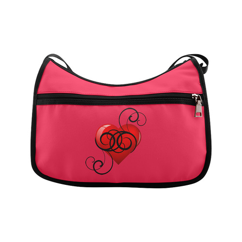 Black and Red Elegant Flourish Hearts Crossbody Bags (Model 1616)