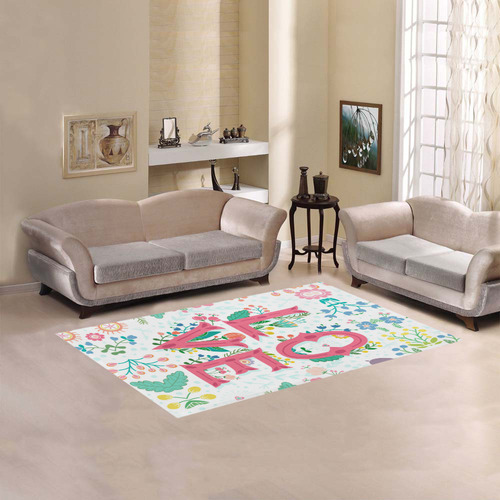 Pastel Colorful Floral LOVE Lettering Area Rug 5'x3'3''