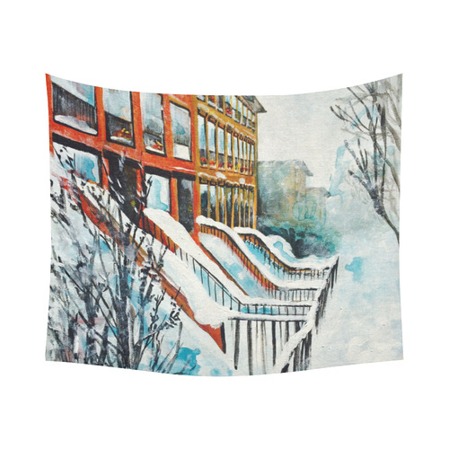 Brooklyn At Winter Cotton Linen Wall Tapestry 60"x 51"