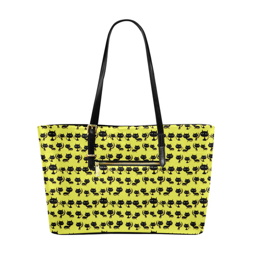 Yellow Cat Pattern Euramerican Tote Bag/Large (Model 1656)