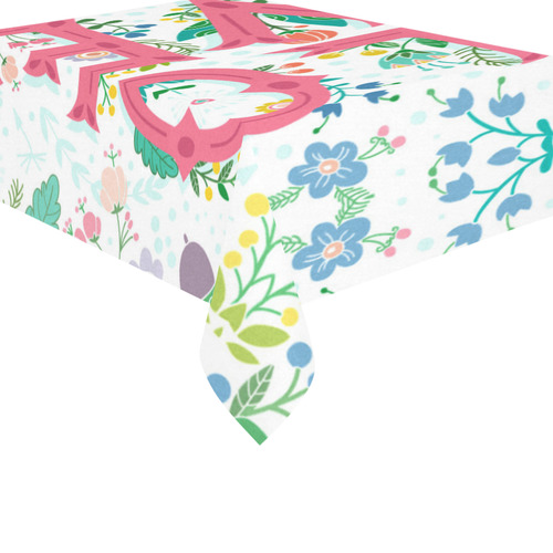 Pastel Colorful Floral LOVE Lettering Cotton Linen Tablecloth 60"x 84"