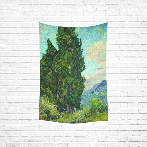 Vincent van Gogh Cypresses Landscape Cotton Linen Wall Tapestry 40"x 60"