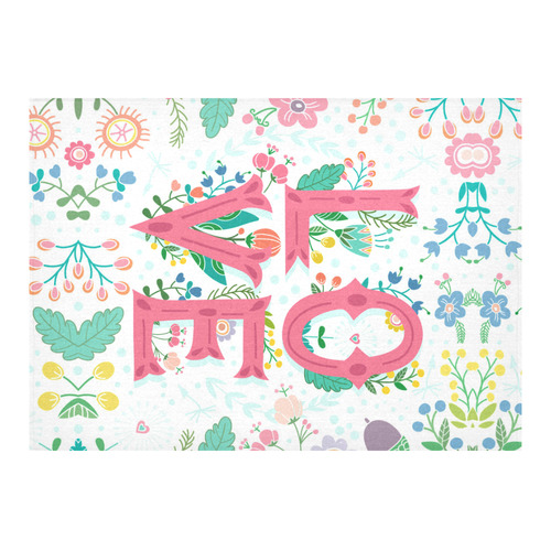 Pastel Colorful Floral LOVE Lettering Cotton Linen Tablecloth 60"x 84"