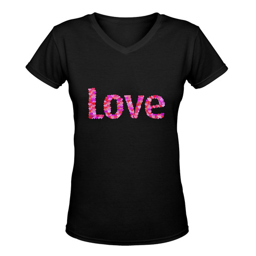 Love Hearts Black Women's Deep V-neck T-shirt (Model T19)