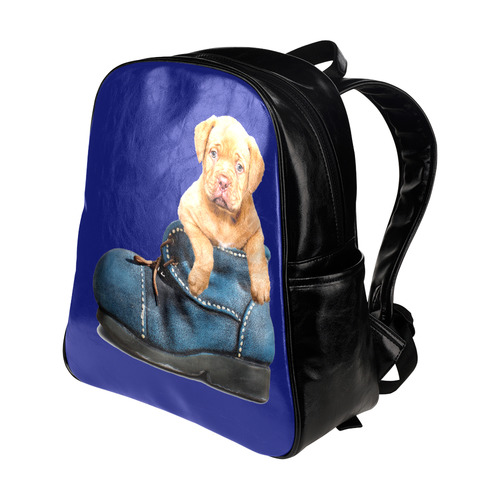 Lovely Puppy in a Blue Shoe Multi-Pockets Backpack (Model 1636)