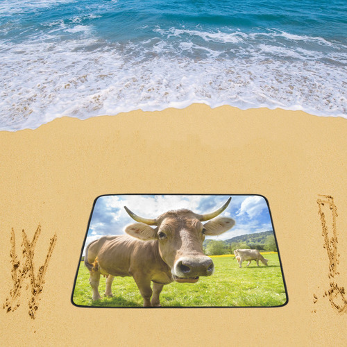 Photography Pretty Blond Cow On Grass Beach Mat 78"x 60"