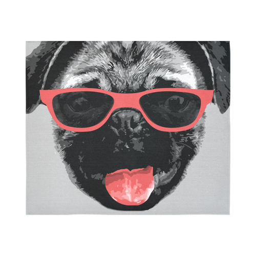 Cute PUG / carlin with red tongue & sunglasses Cotton Linen Wall Tapestry 60"x 51"