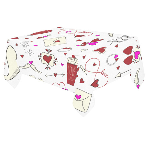 Valentine's Day LOVE HEARTS pattern red pink Cotton Linen Tablecloth 60"x 84"