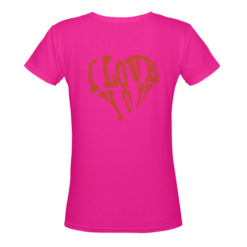 I  LOVE YOU Pink Women's Deep V-neck T-shirt (Model T19)