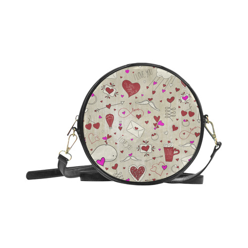 Valentine's Day LOVE HEARTS pattern red pink Round Sling Bag (Model 1647)
