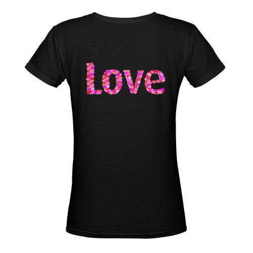 Love Hearts Black Women's Deep V-neck T-shirt (Model T19)