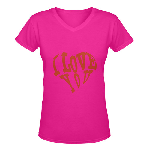 I  LOVE YOU Pink Women's Deep V-neck T-shirt (Model T19)