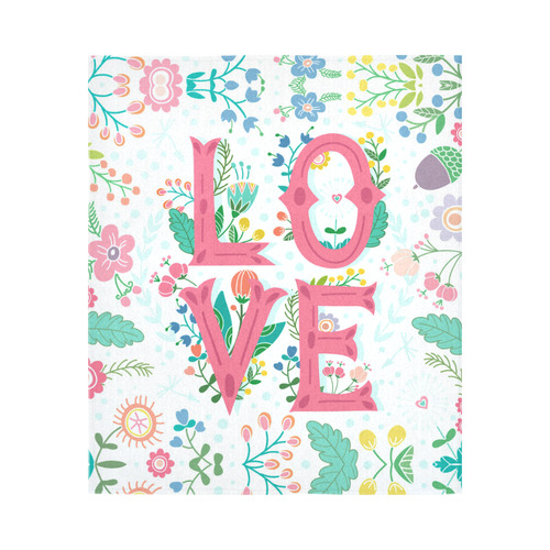 Pastel Colorful Floral LOVE Lettering Cotton Linen Wall Tapestry 51"x 60"