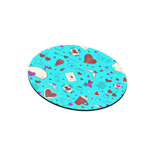 Valentine's Day LOVE HEARTS pattern red pink Round Mousepad