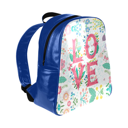 Pastel Colorful Floral LOVE Lettering Multi-Pockets Backpack (Model 1636)