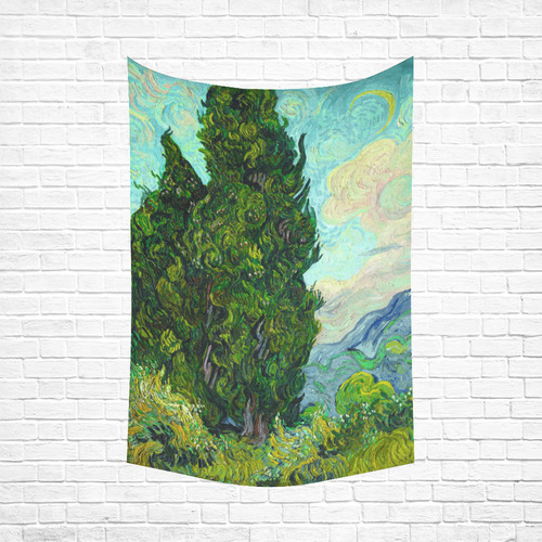 Vincent van Gogh Cypresses Landscape Cotton Linen Wall Tapestry 60"x 90"