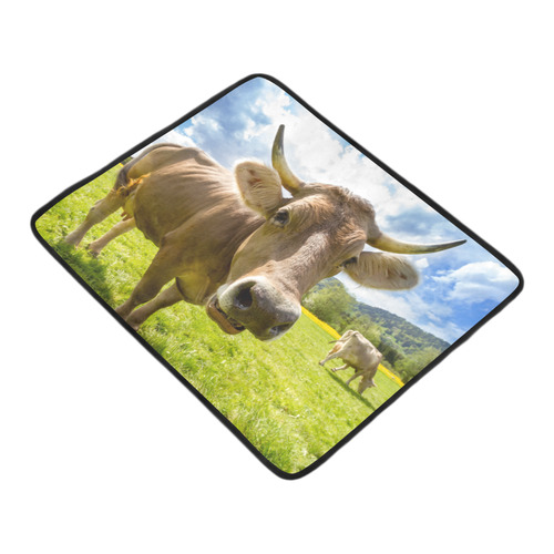 Photography Pretty Blond Cow On Grass Beach Mat 78"x 60"