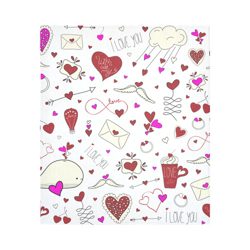 Valentine's Day LOVE HEARTS pattern red pink Cotton Linen Wall Tapestry 51"x 60"