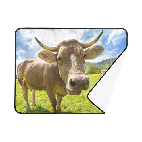 Photography Pretty Blond Cow On Grass Beach Mat 78"x 60"