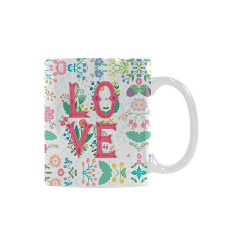 Pastel Colorful Floral LOVE Lettering White Mug(11OZ)