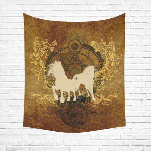 Beautiful horses, silhouette Cotton Linen Wall Tapestry 51"x 60"