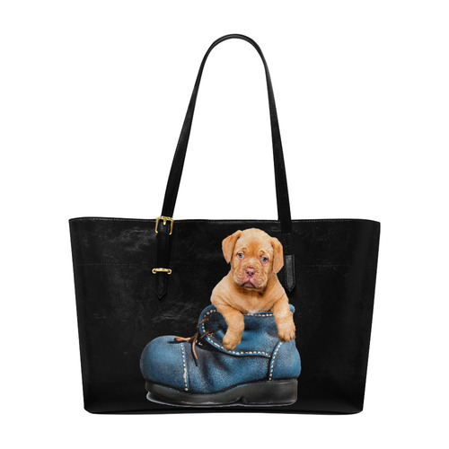 Lovely Puppy in a Blue Shoe Euramerican Tote Bag/Large (Model 1656)
