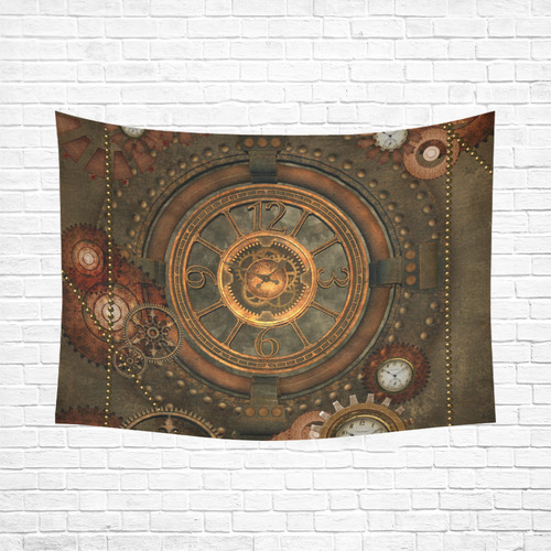Steampunk, wonderful vintage clocks and gears Cotton Linen Wall Tapestry 80"x 60"