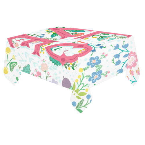 Pastel Colorful Floral LOVE Lettering Cotton Linen Tablecloth 60"x 84"