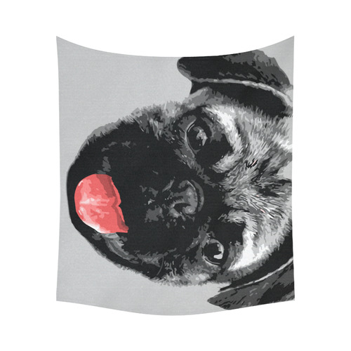 Cute PUG / carlin with red tongue Cotton Linen Wall Tapestry 60"x 51"