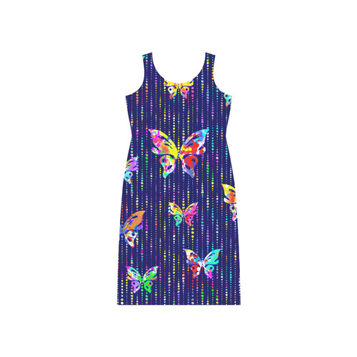 Butterflies On Dotted Lines Pattern Phaedra Sleeveless Open Fork Long Dress (Model D08)