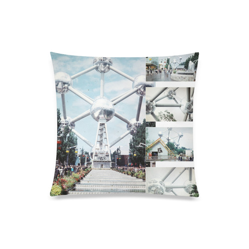 Vintage Brussels Atomium Collage Custom Zippered Pillow Case 20"x20"(Twin Sides)