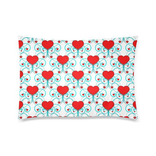 Hearts and Aqua Flourish Pattern Custom Zippered Pillow Case 20"x30" (one side)