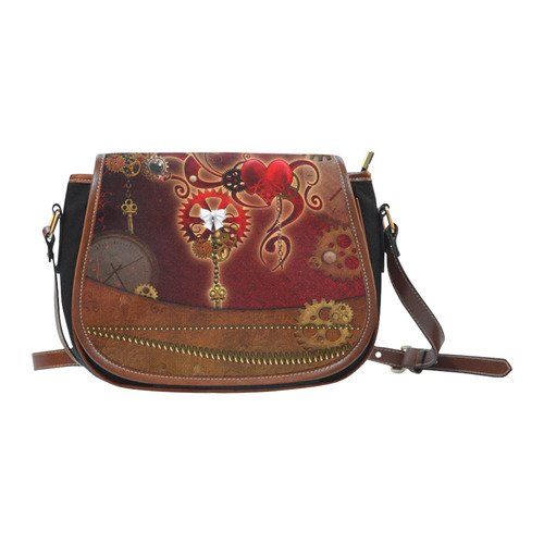 steampunk, hearts, clocks and gears Saddle Bag/Small (Model 1649)(Flap Customization)