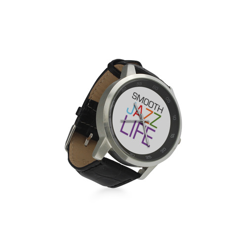 Smooth Jazz Life Logo Watch Unisex Stainless Steel Leather Strap Watch(Model 202)