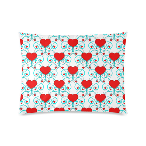 Hearts and Aqua Flourish Pattern Custom Picture Pillow Case 20"x26" (one side)