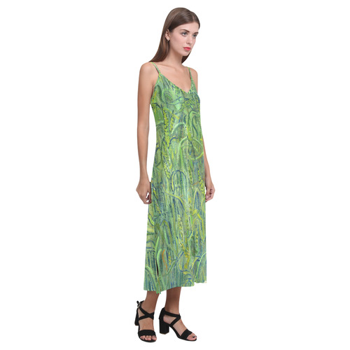 Vincent van Gogh Ears of Wheat V-Neck Open Fork Long Dress(Model D18)